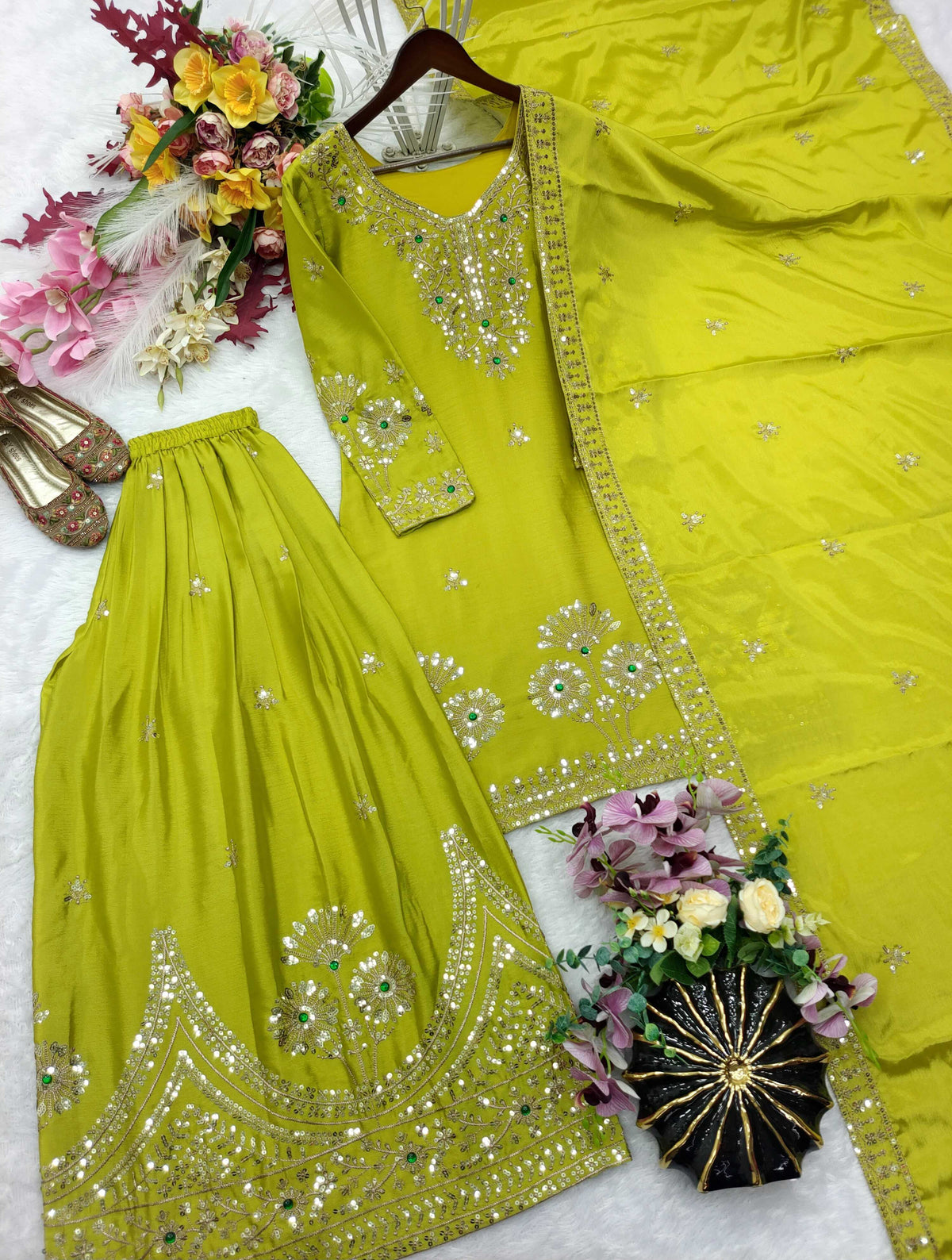 Satin Silk Embroidery Suit