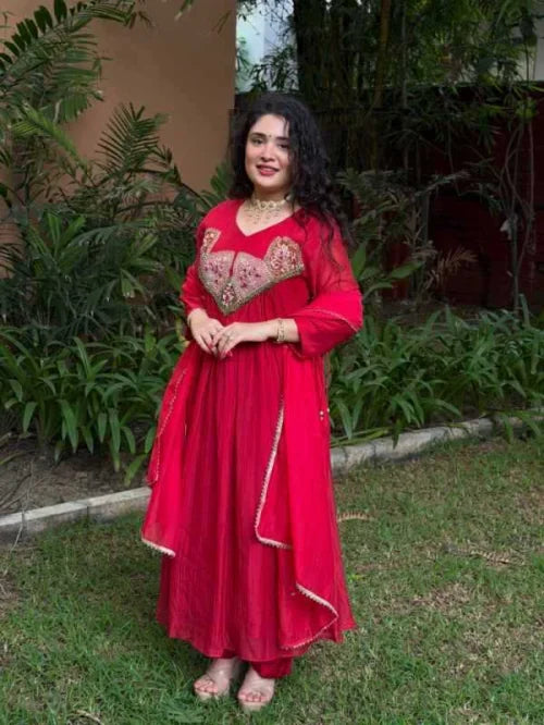 Pure Silk Embroidery Suit in White