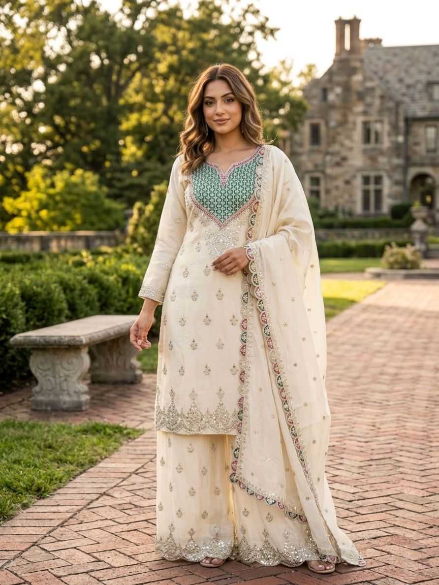 Chinon Silk Embroidery Suit