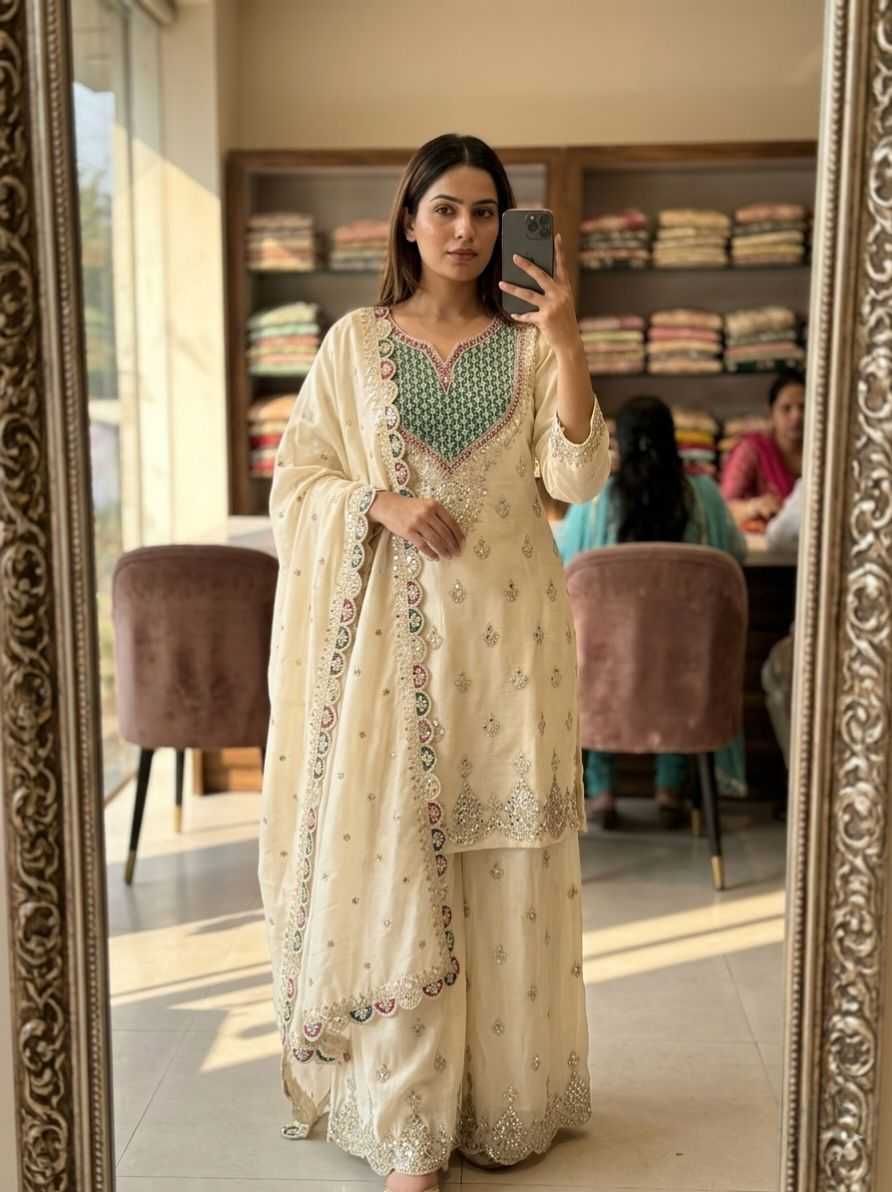 Chinon Silk Embroidery Suit
