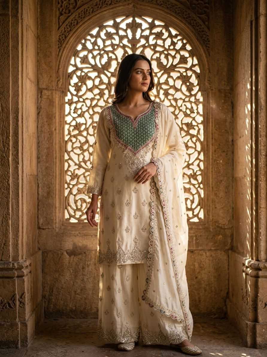 Chinon Silk Embroidery Suit
