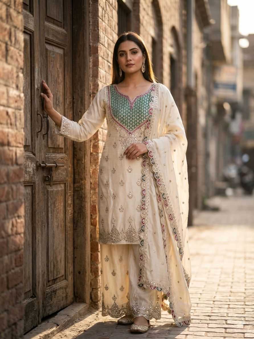 Chinon Silk Embroidery Suit