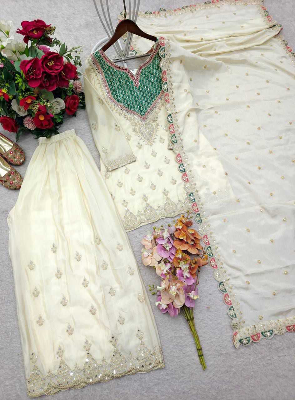 Chinon Silk Embroidery Suit