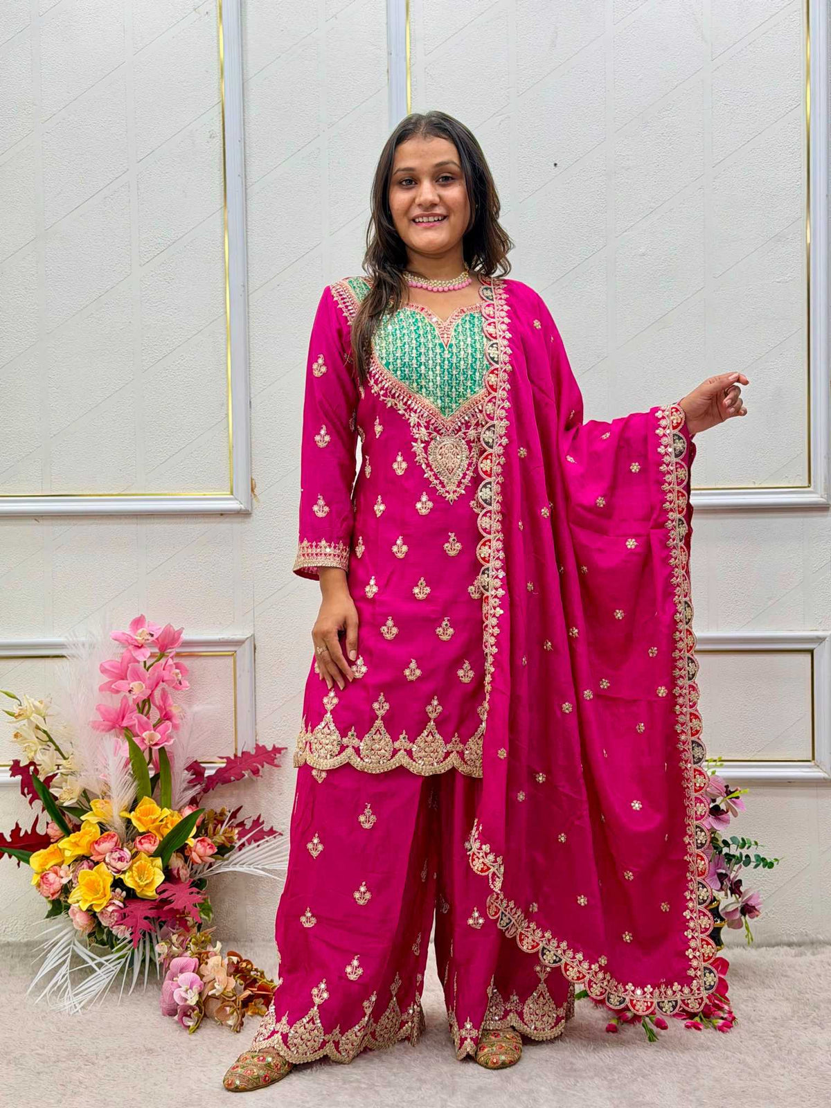 Chinon Silk Embroidery Suit