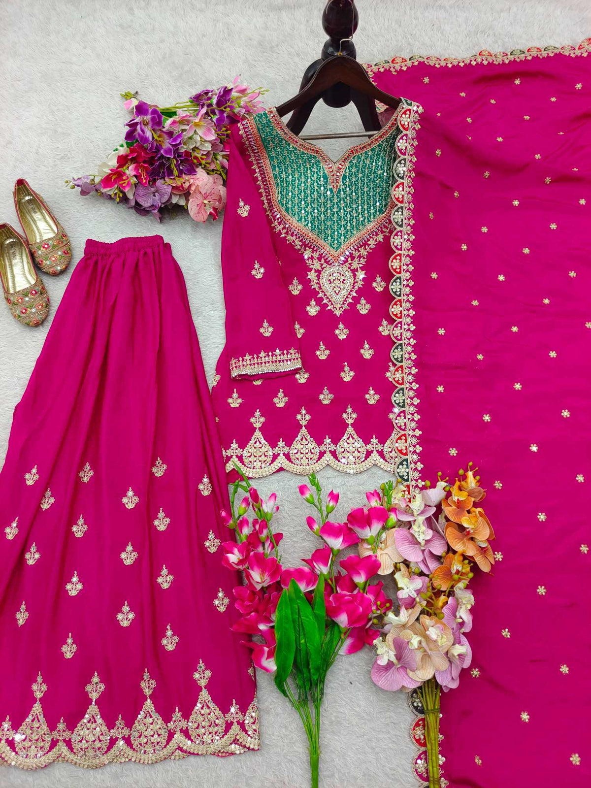 Chinon Silk Embroidery Suit
