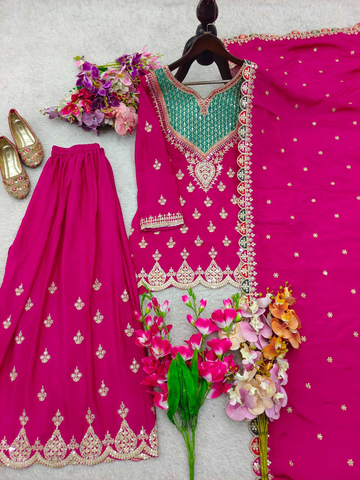Chinon Silk Embroidery Suit