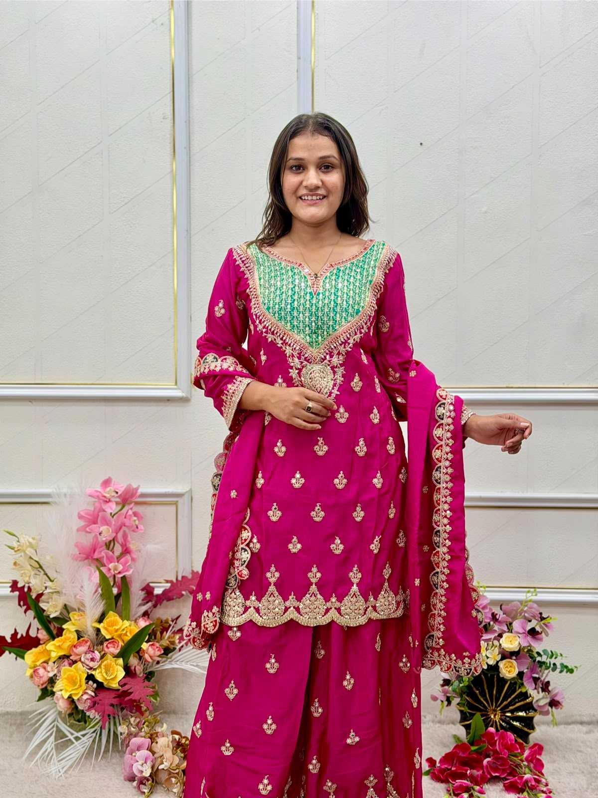 Chinon Silk Embroidery Suit