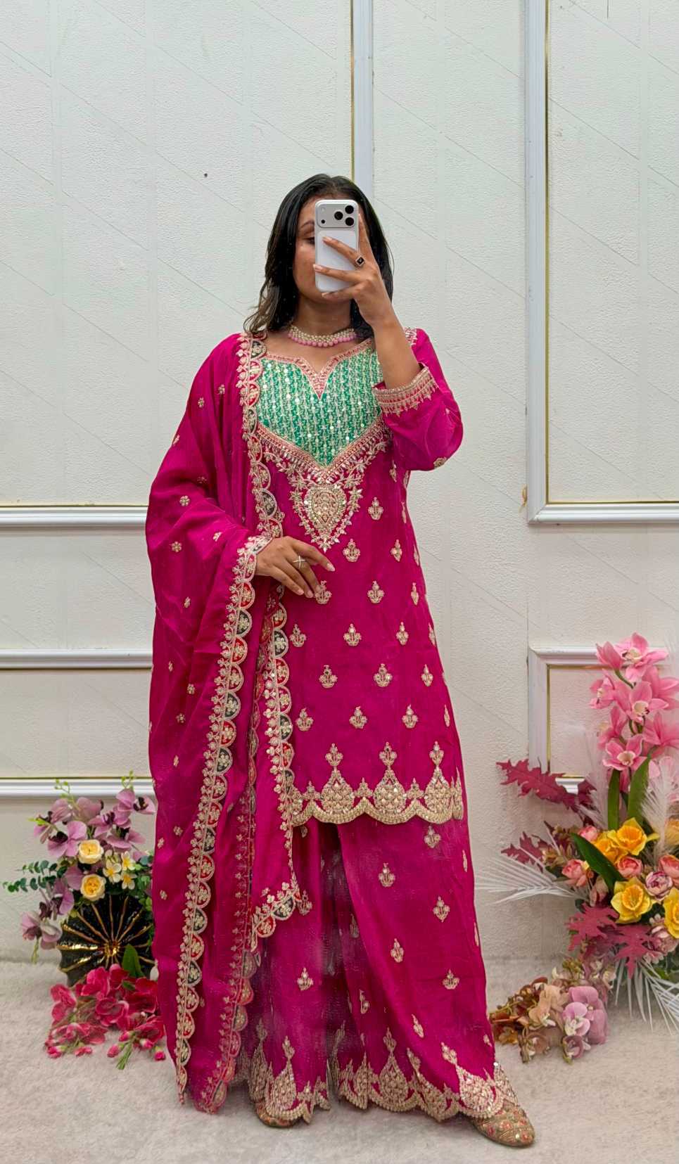 Chinon Silk Embroidery Suit