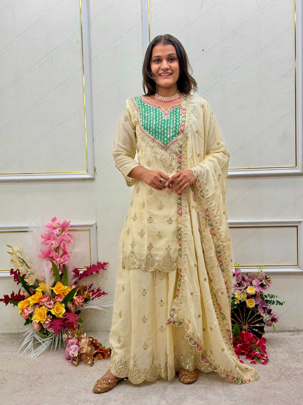 Chinon Silk Embroidery Suit