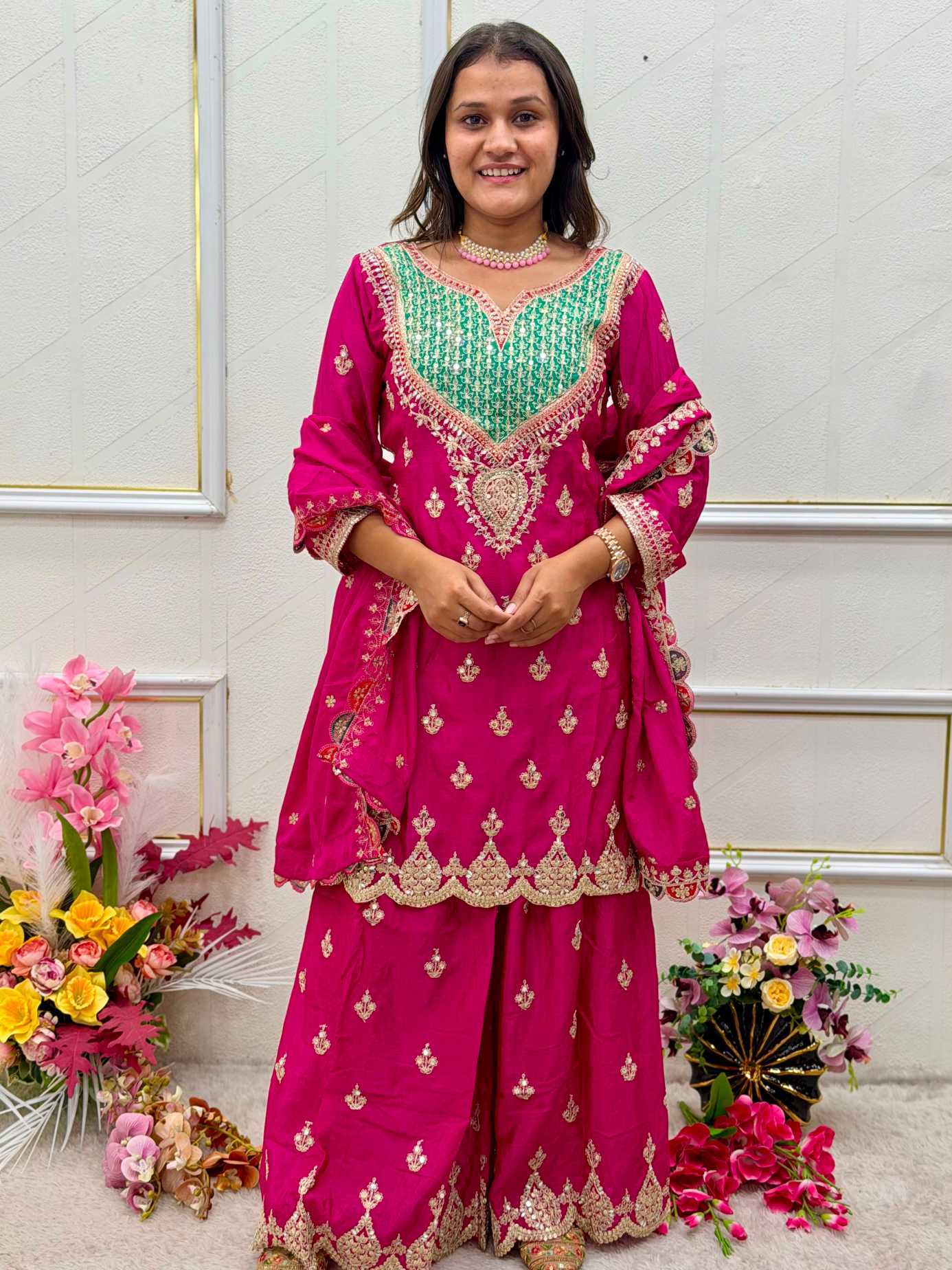 Chinon Silk Embroidery Suit