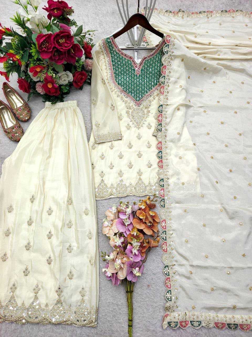 Chinon Silk Embroidery Suit