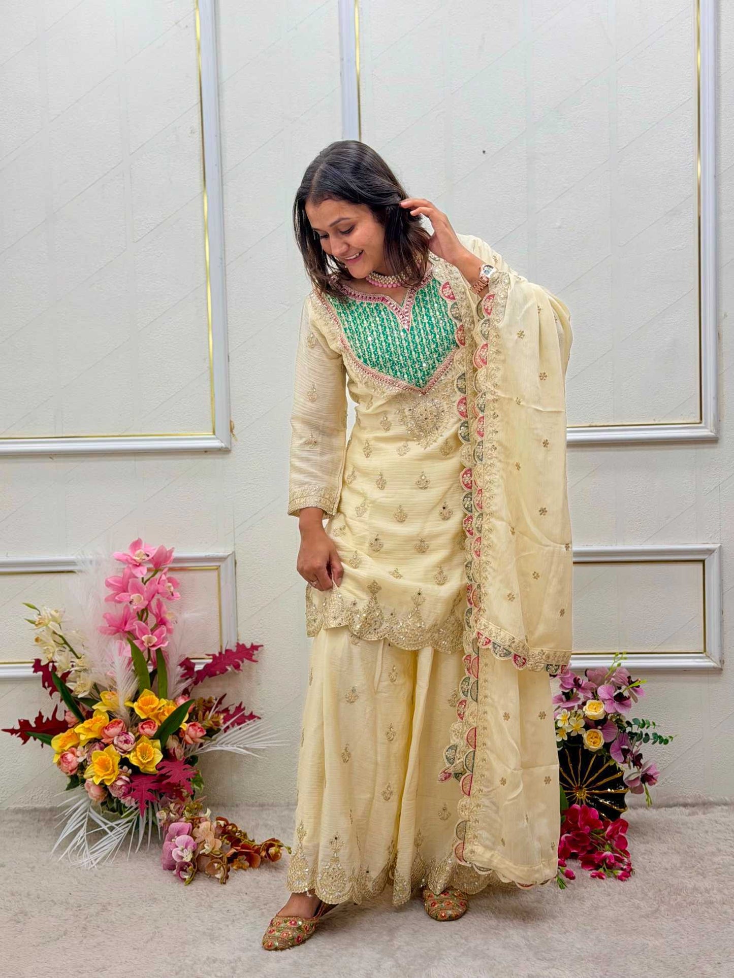 Chinon Silk Embroidery Suit