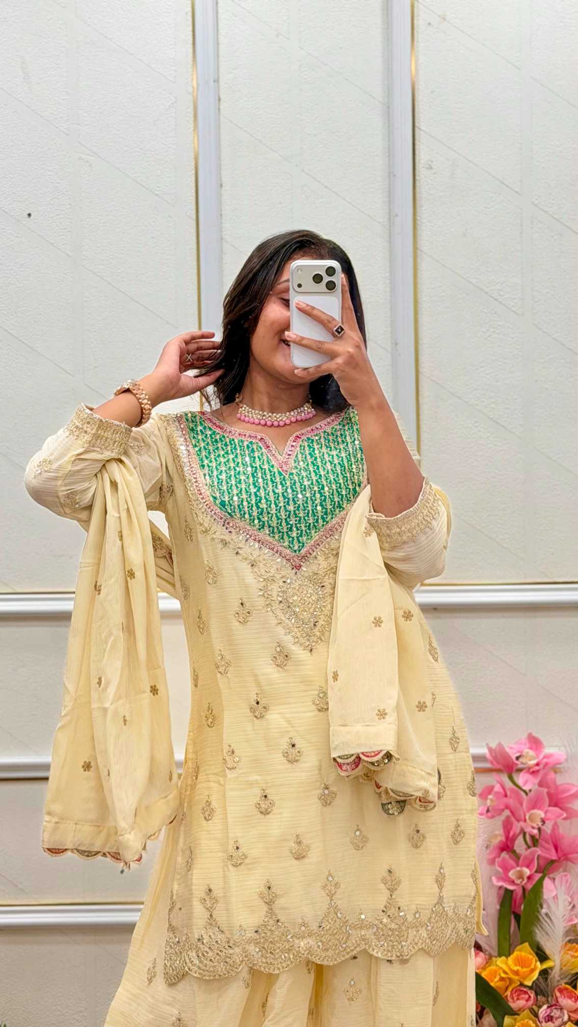 Chinon Silk Embroidery Suit
