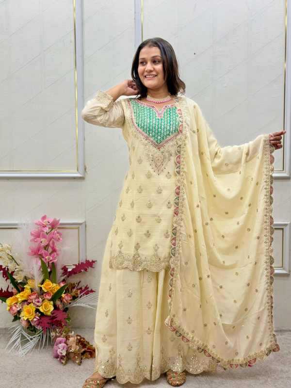 Chinon Silk Sharara Salwar Suit in Hot Pink