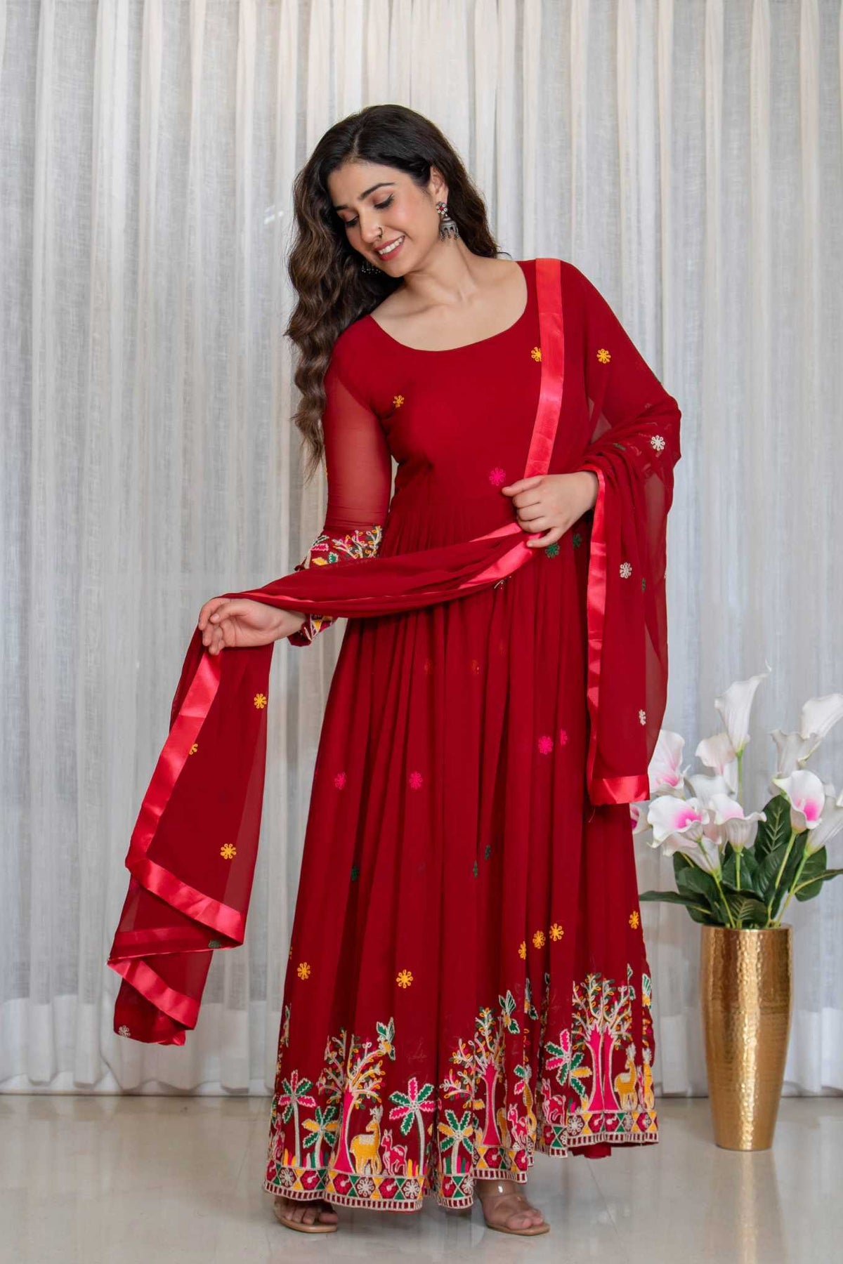 Faux Georgette Embroidery Gown