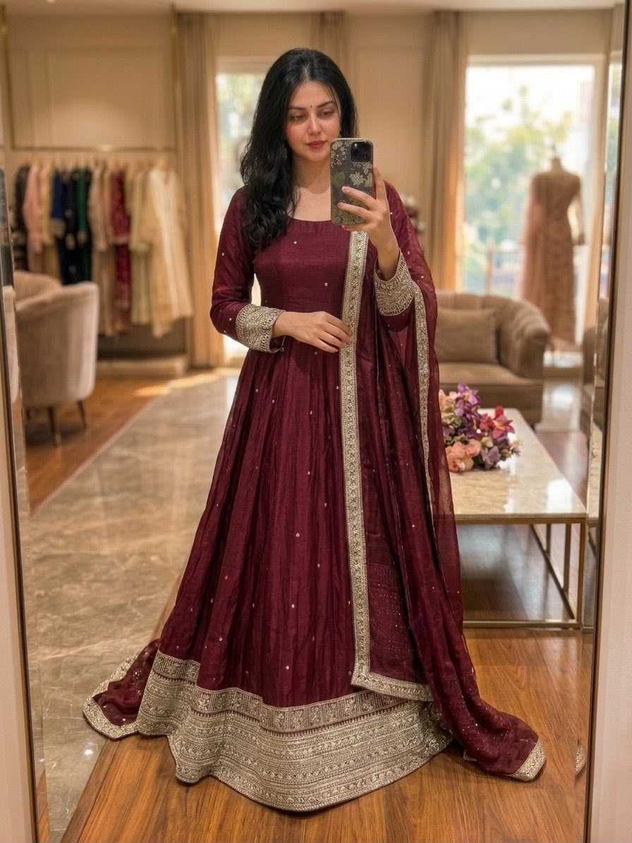 Satin Silk Embroidered Gown