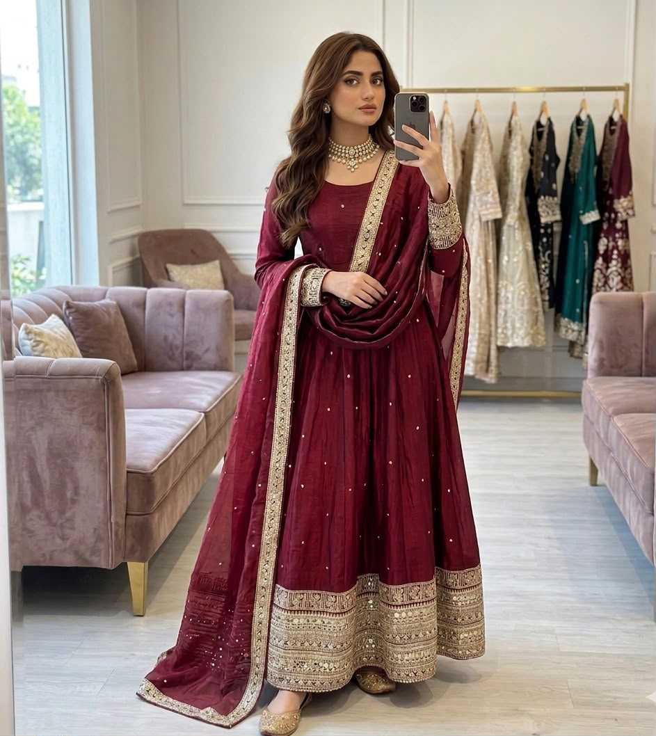Satin Silk Embroidered Gown