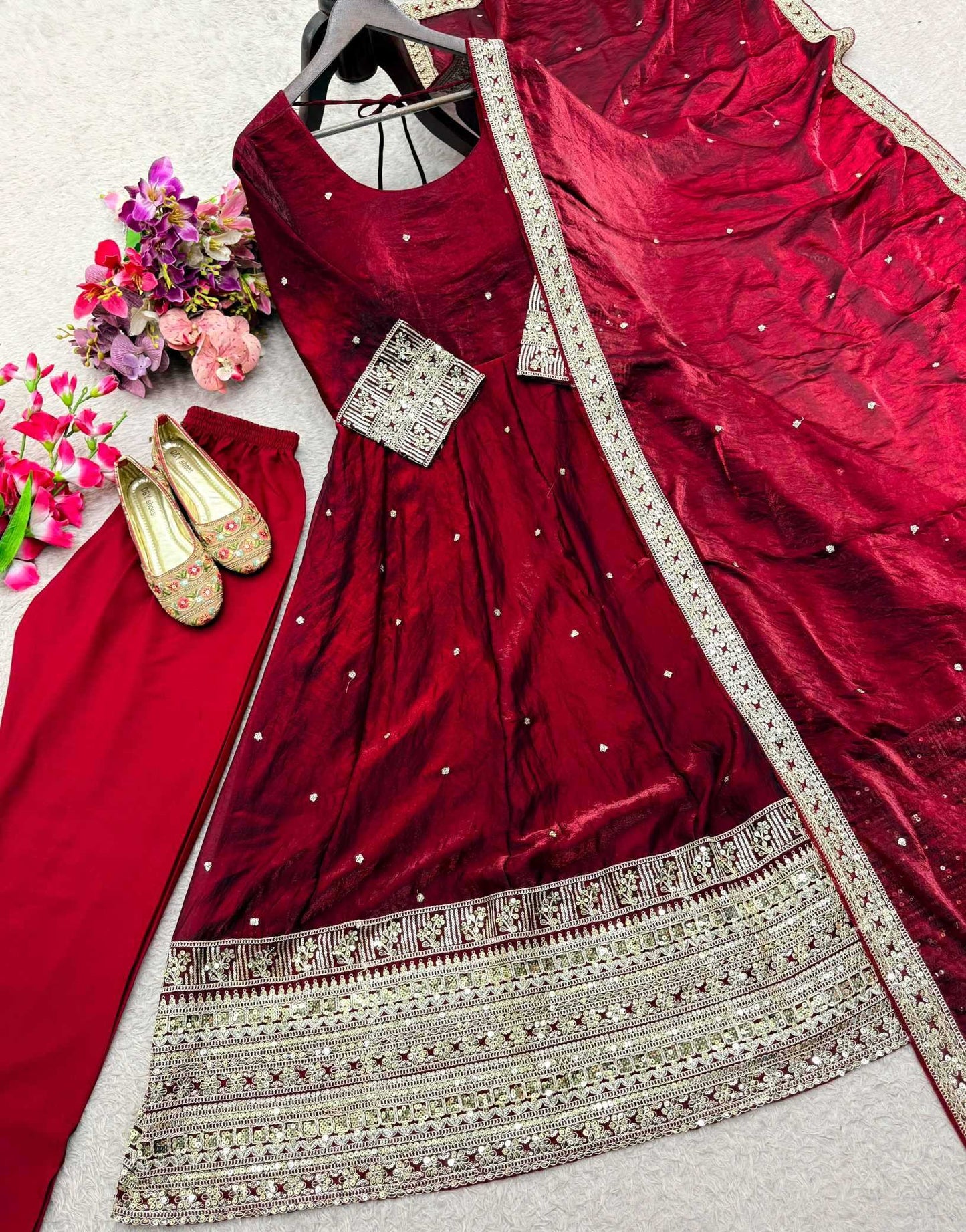 Satin Silk Embroidered Gown