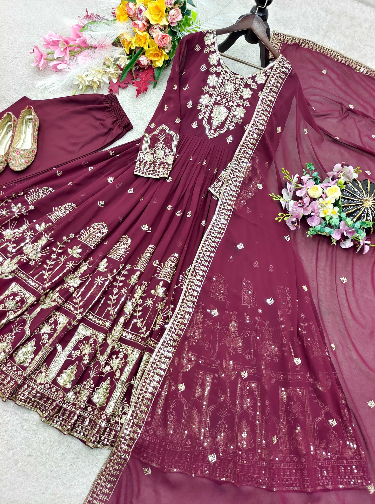 Faux Georgette Embroidery Gown