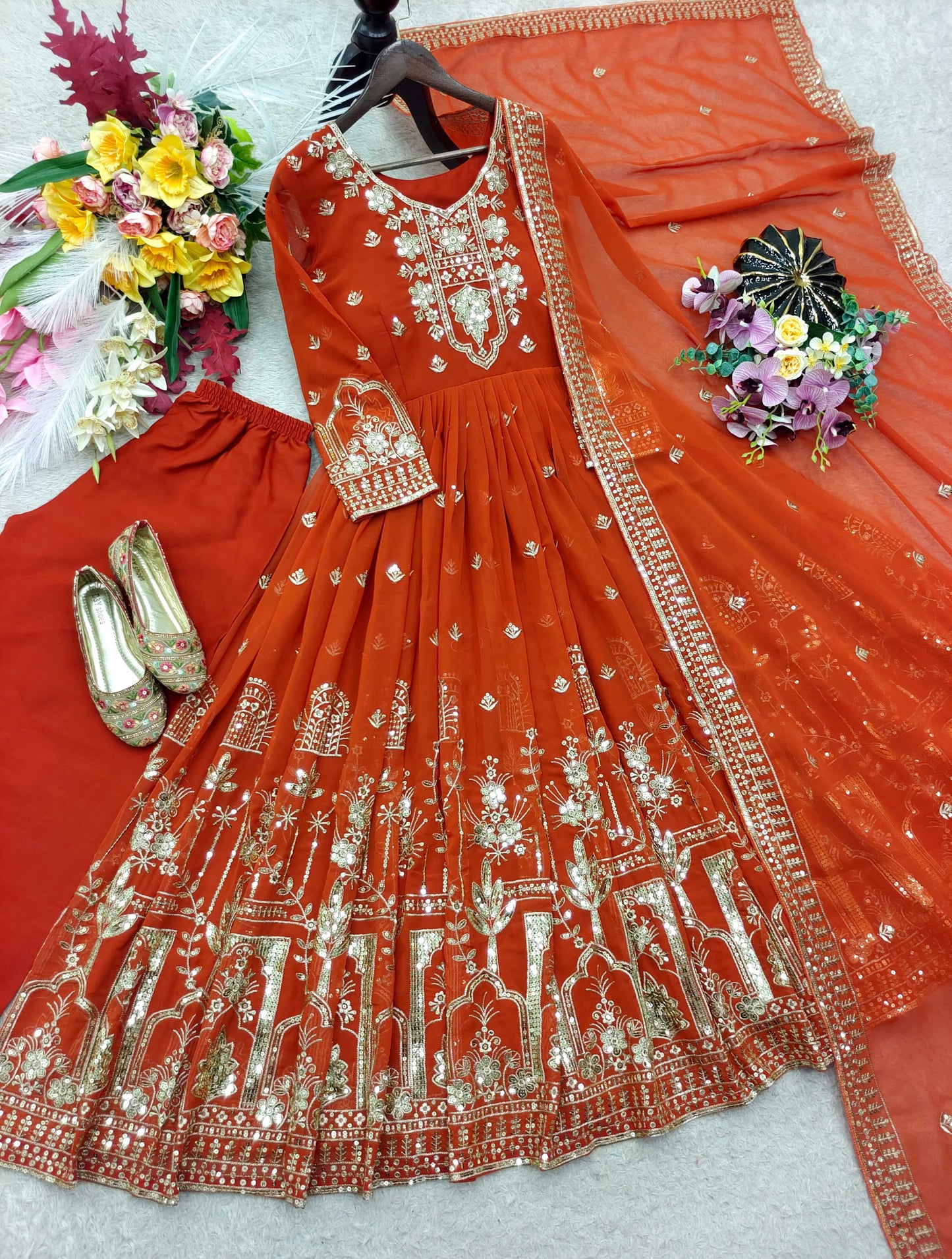 Faux Georgette Embroidery Gown