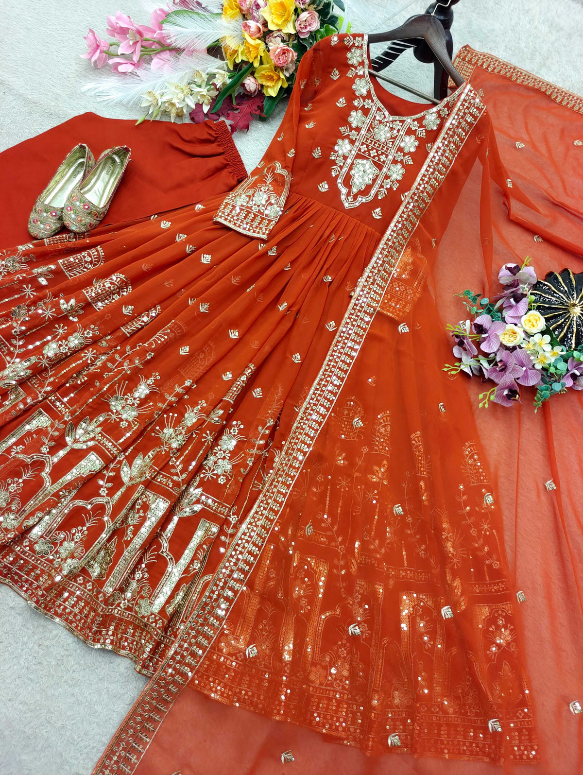 Faux Georgette Embroidery Gown