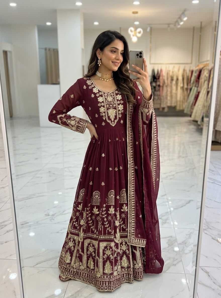Faux Georgette Embroidery Gown