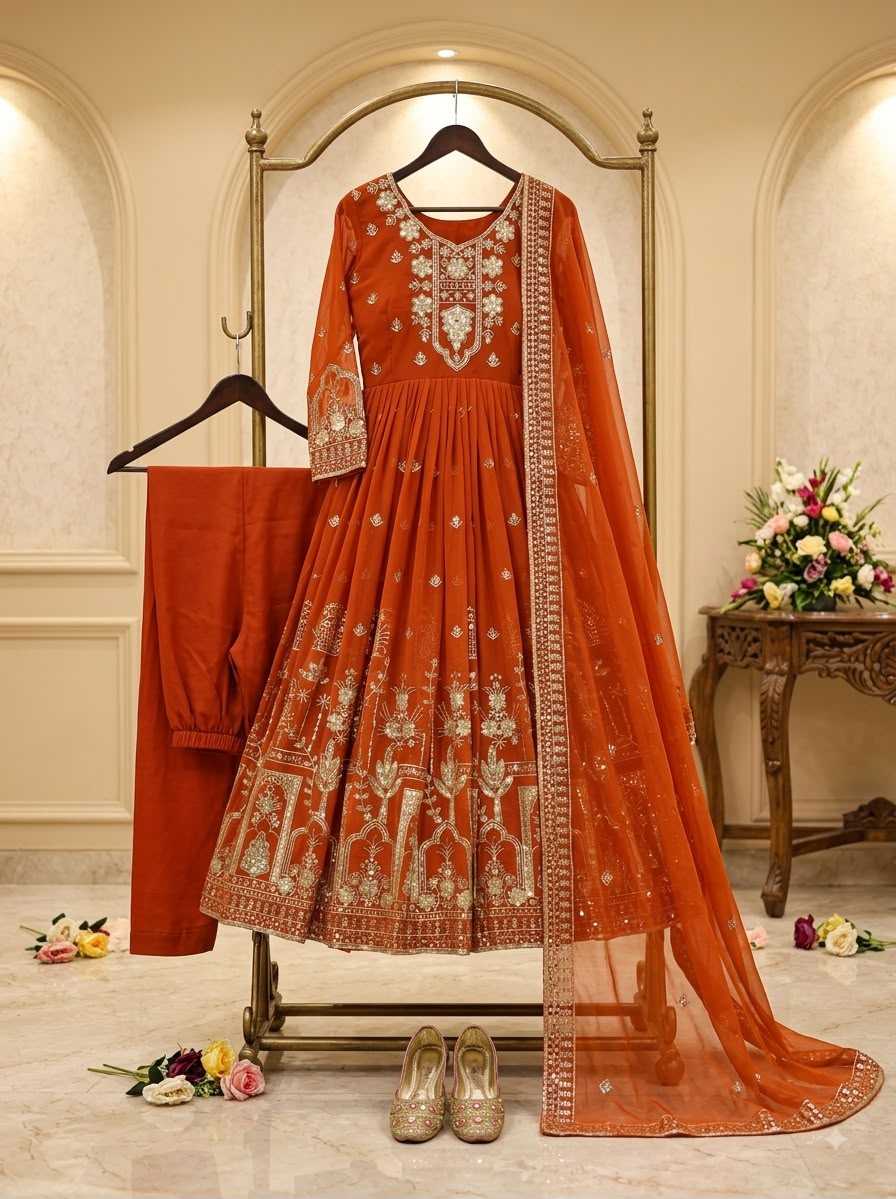Faux Georgette Embroidery Gown