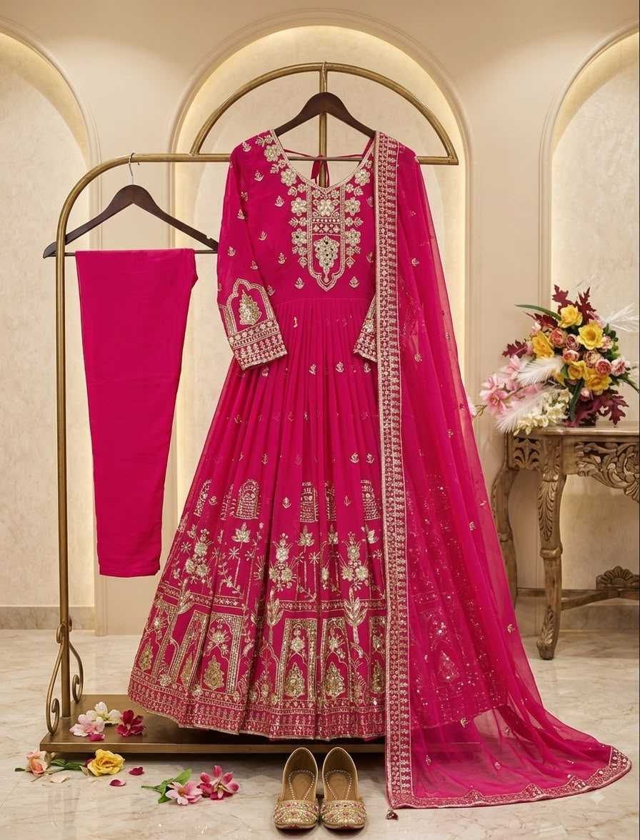 Faux Georgette Embroidery Gown