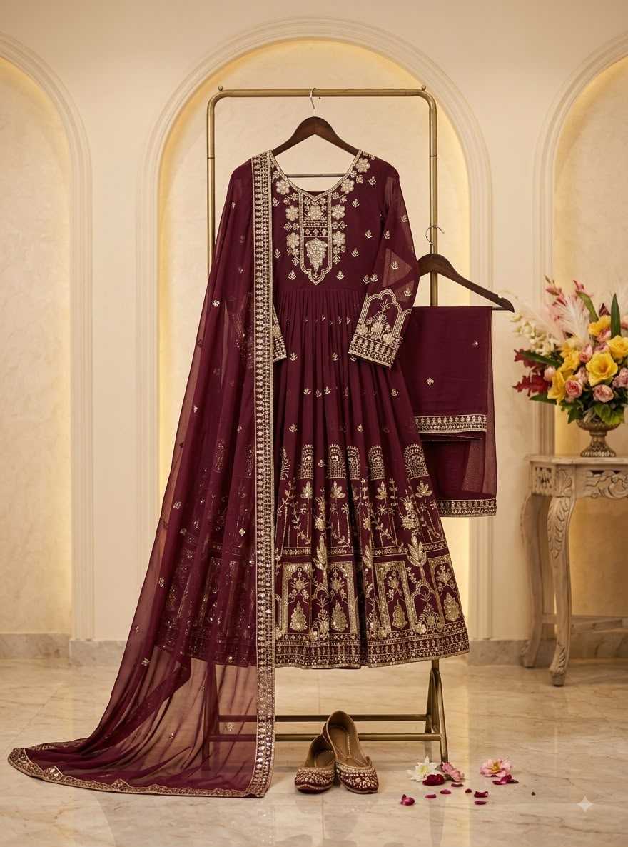 Faux Georgette Embroidery Gown