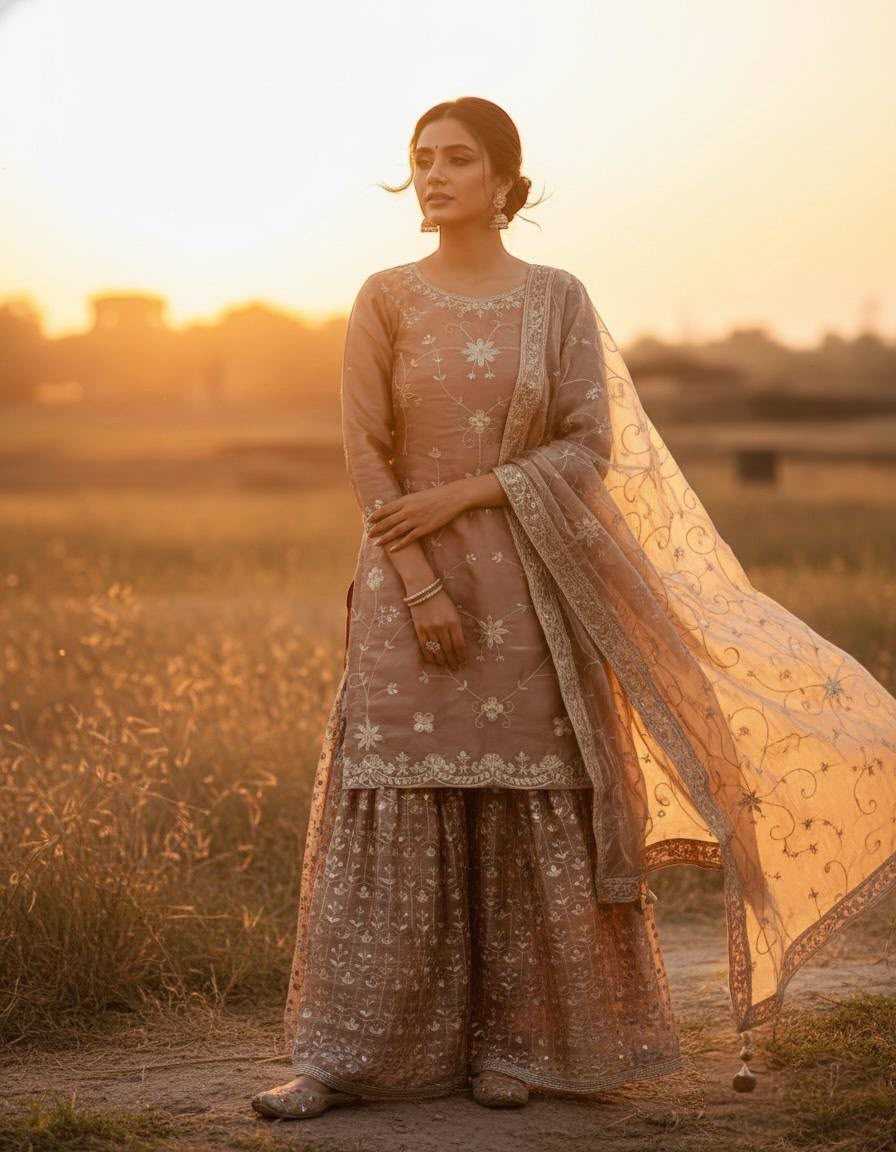 Pure Silk Sharara Salwar Suit