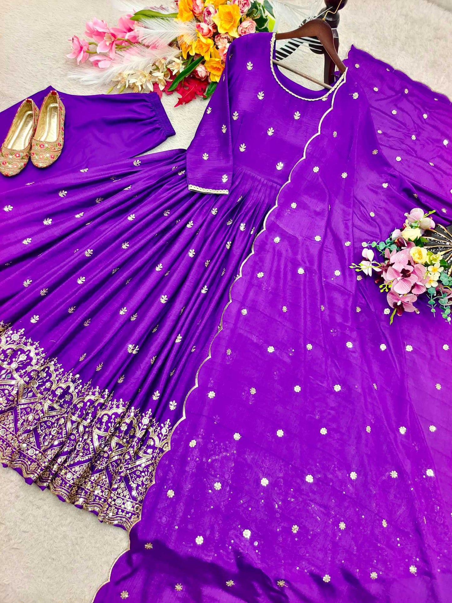Chinon Silk Embroidery Gown