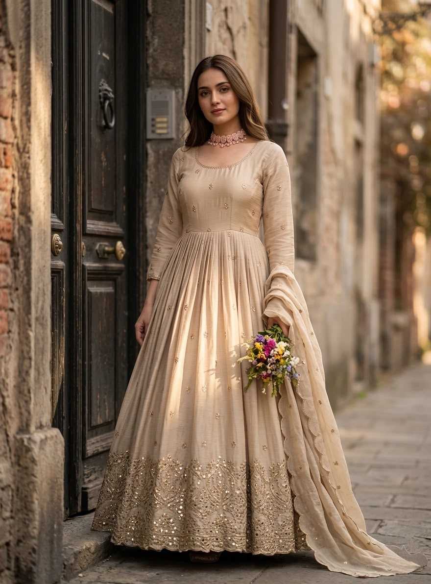 Chinon Silk Embroidery Gown