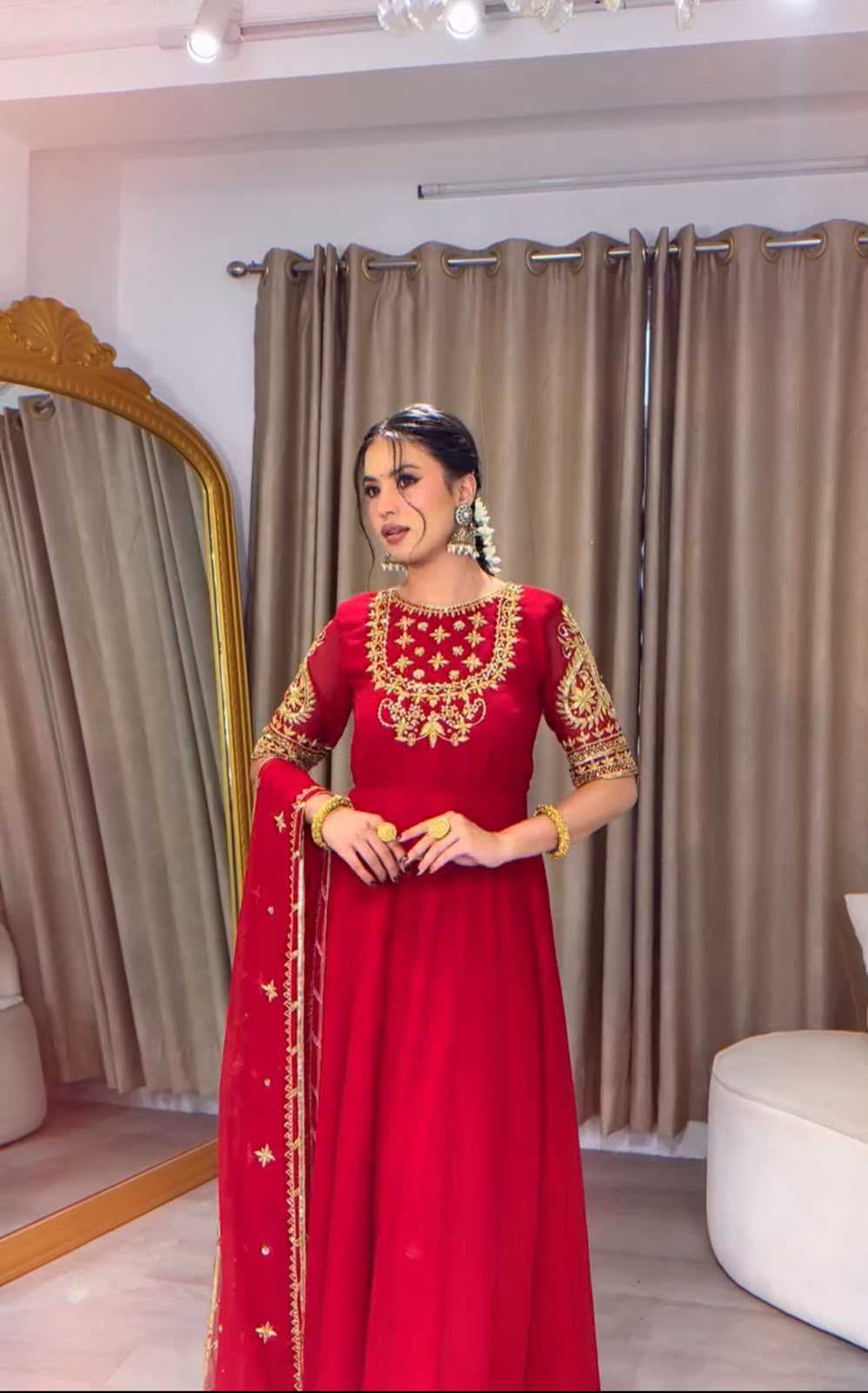 Faux Georgette Embroidery Gown