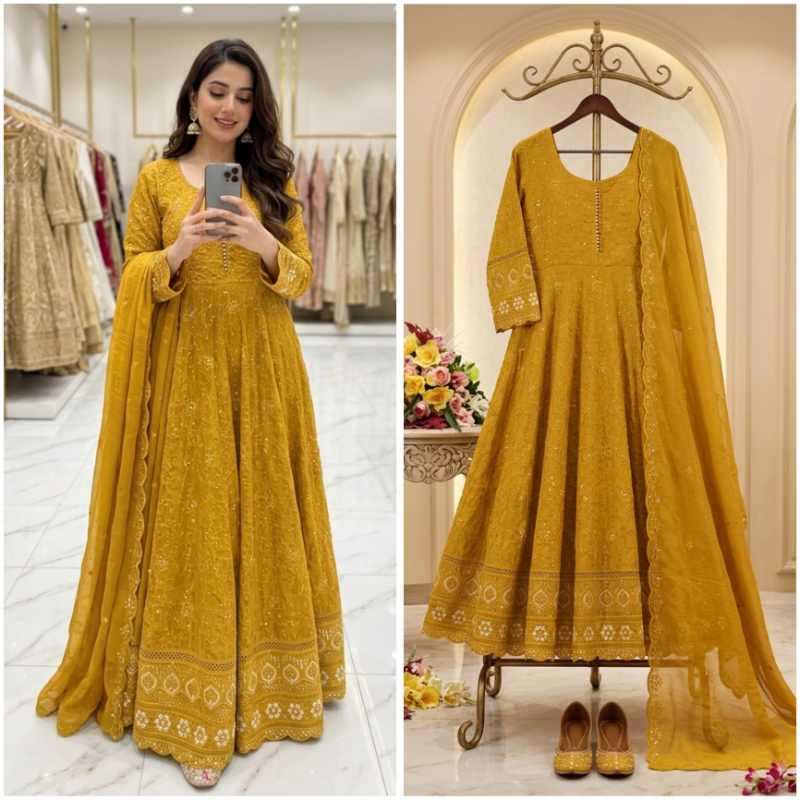 Faux Georgette Embroidery Gown