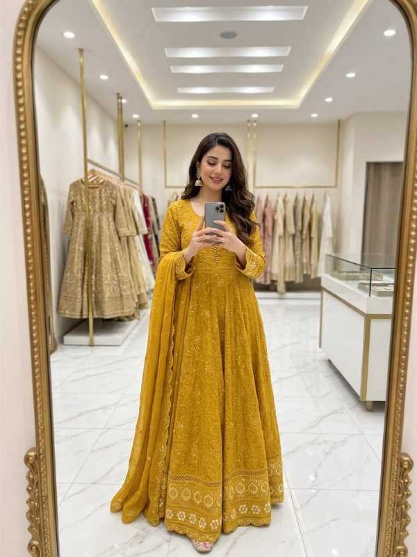 Faux Georgette Embroidery Gown