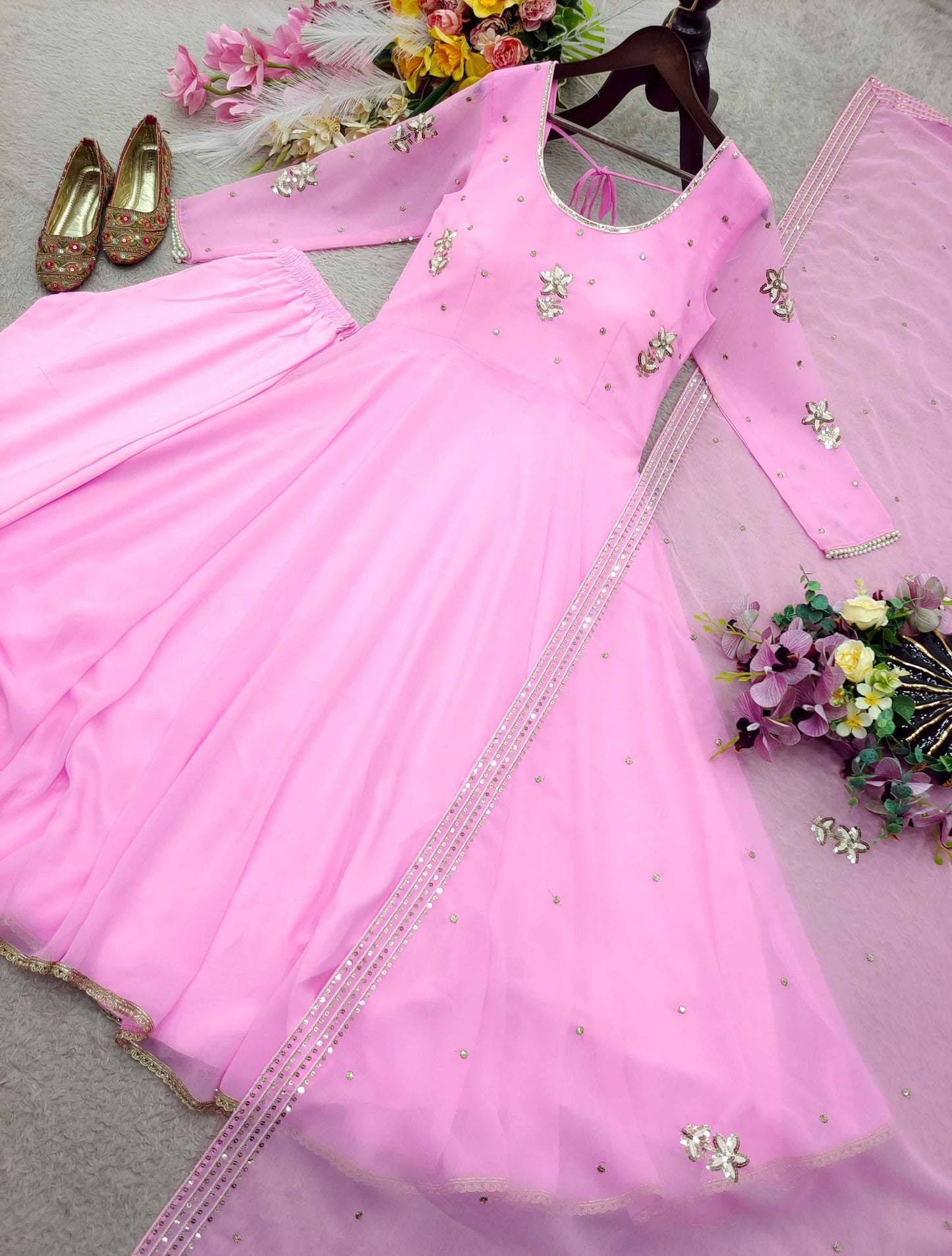 Faux Georgette Embroidery Gown
