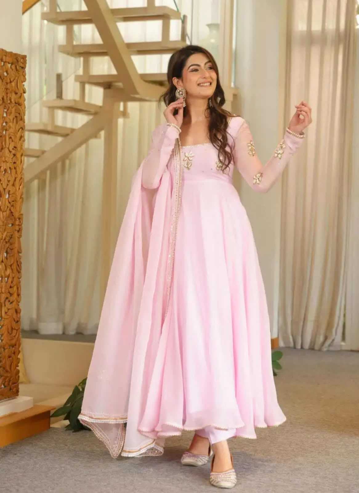 Faux Georgette Embroidery Gown