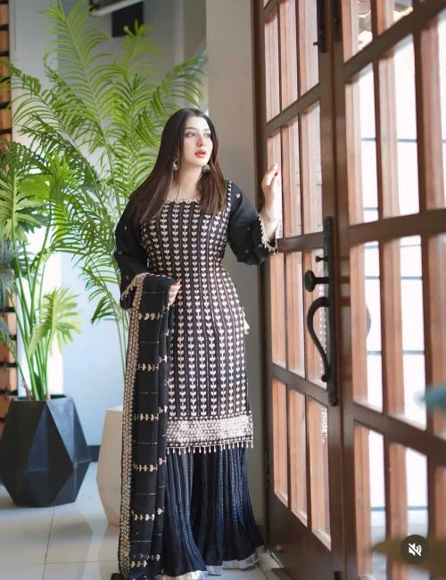 Fabric Faux Georgette Sharara Salwar Suit