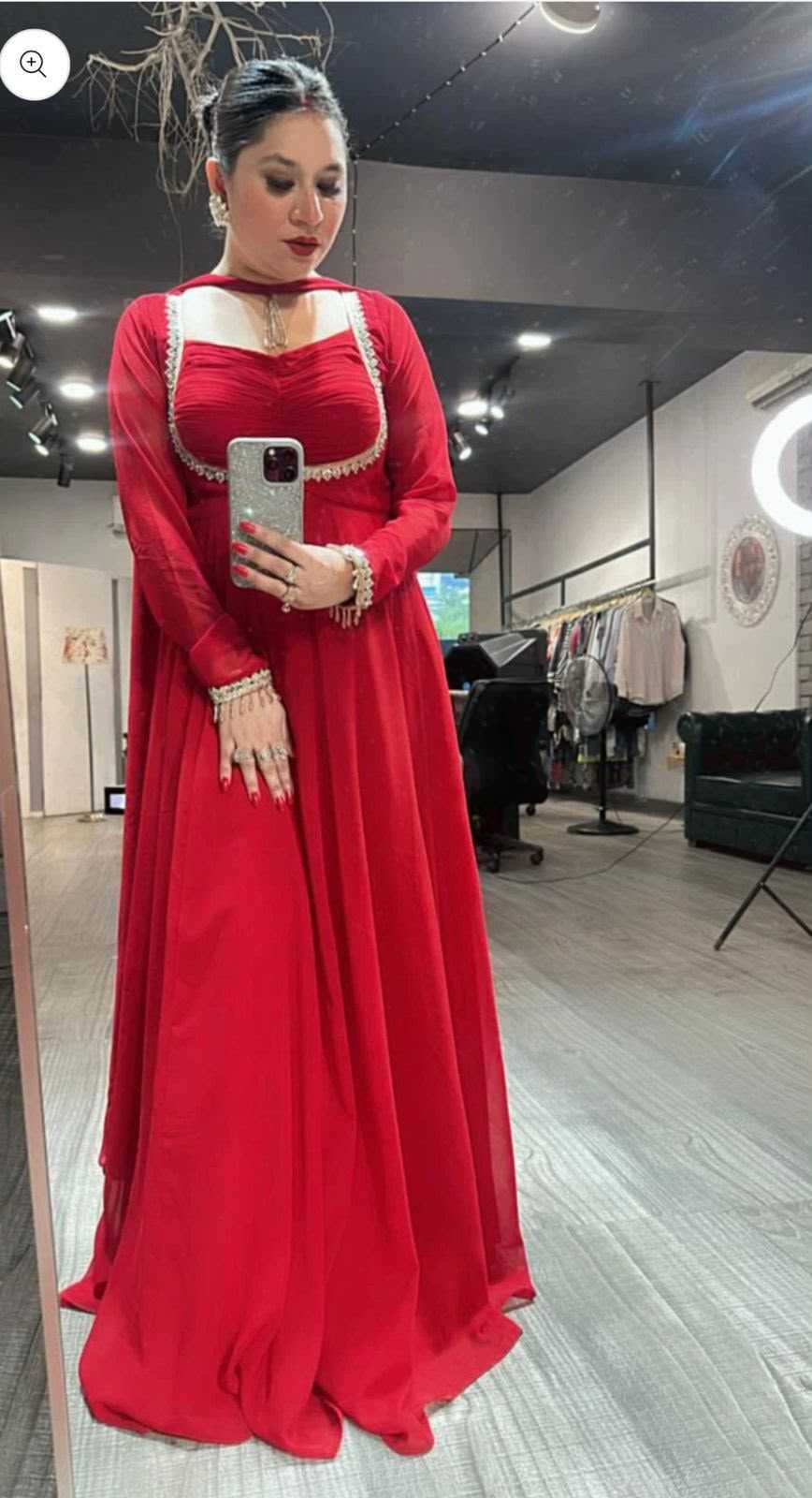 Fox Faux Georgette Embroidery Gown