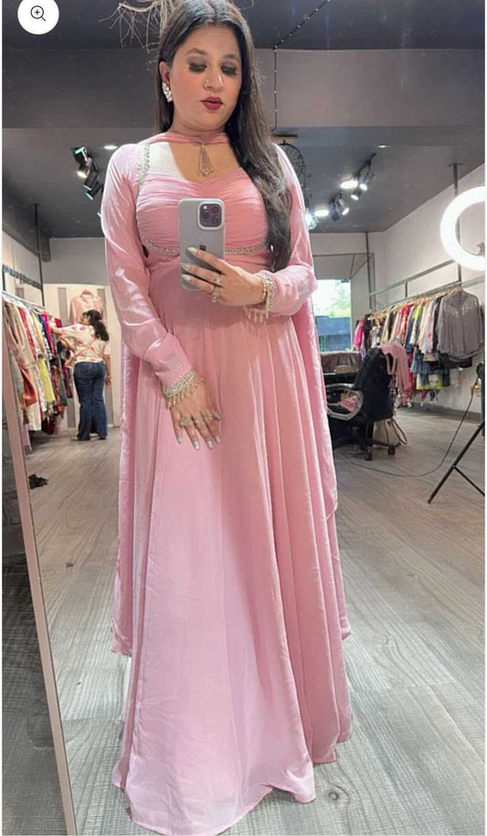 Fox Faux Georgette Embroidery Gown