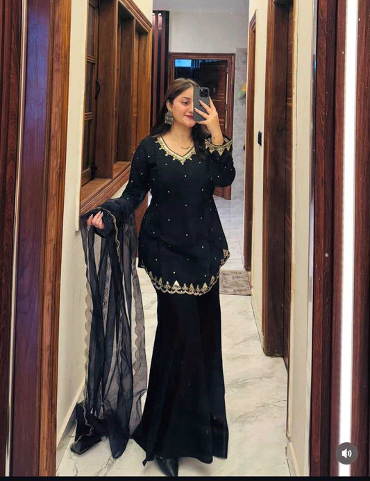With Heavy Roman Silk Embroidery Suit