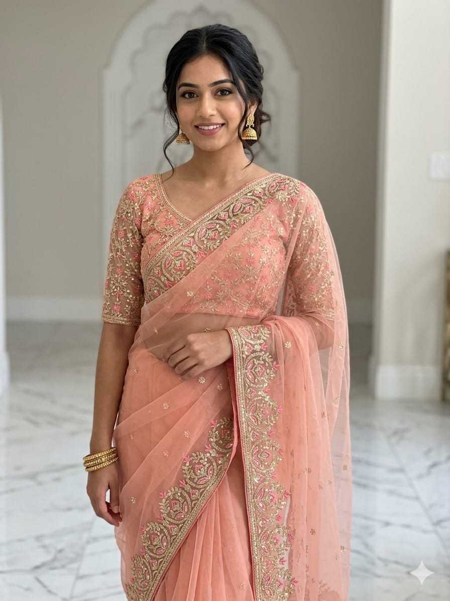Butterfly Net Saree