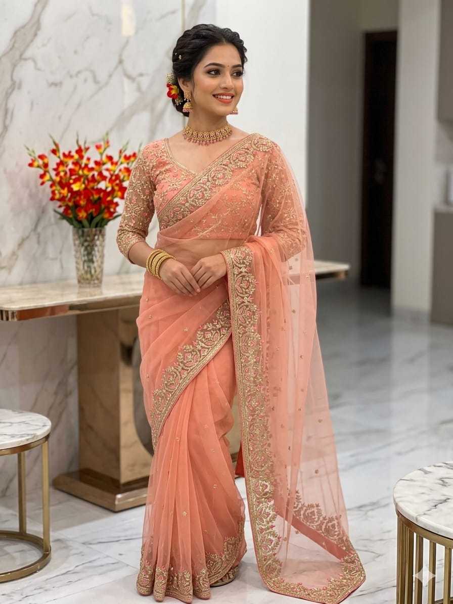 Butterfly Net Saree