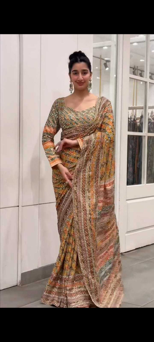 Chinon Silk Printed Saree JT-144208