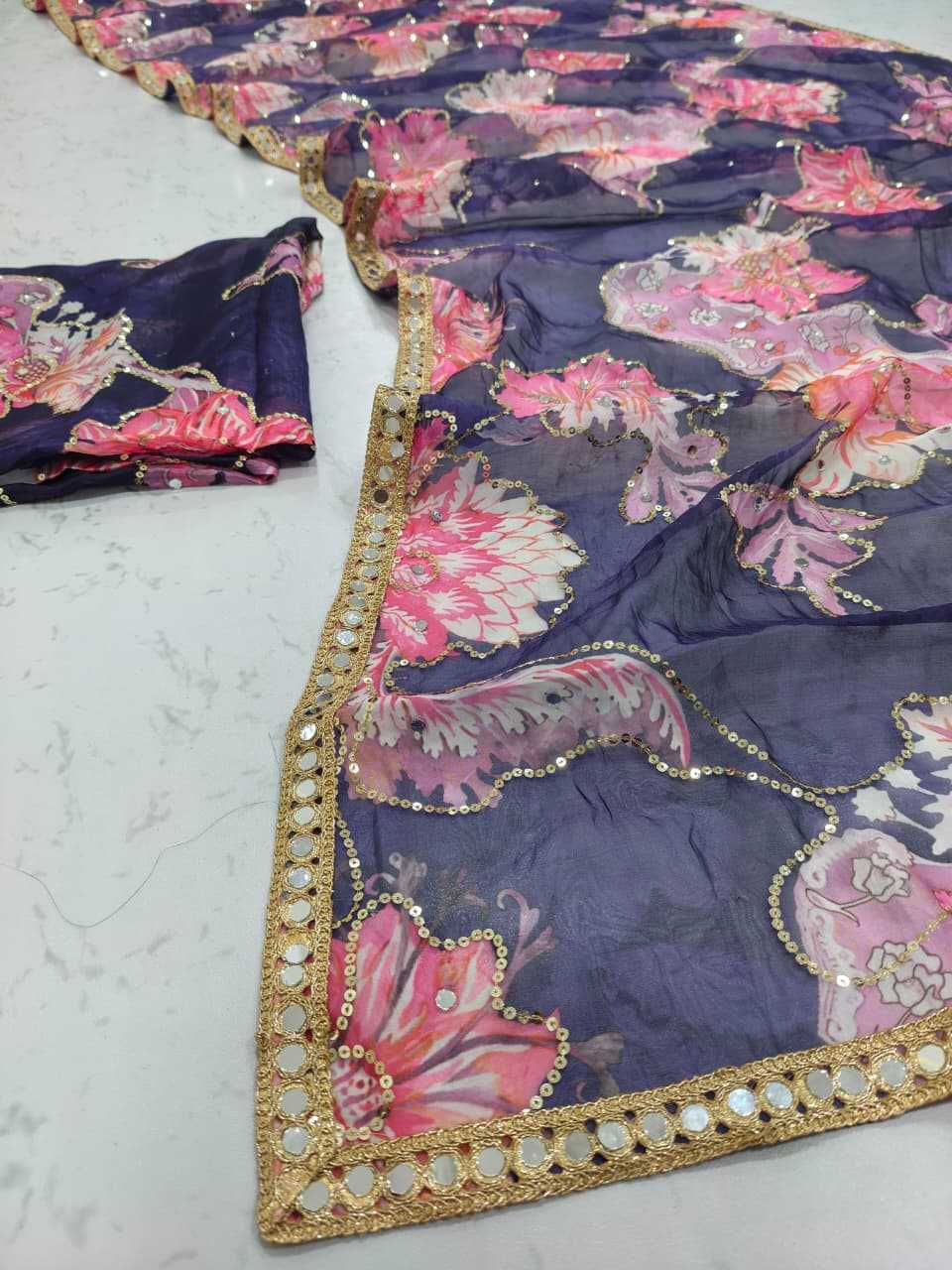 Tabby Silk Printed Saree in Sky Blue