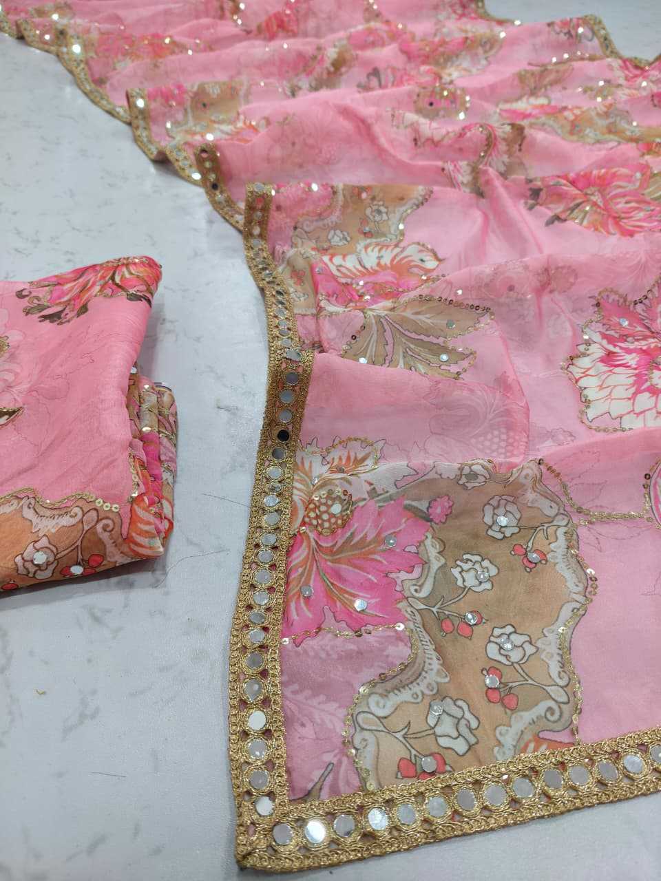 Tabby Silk Printed Saree in Sky Blue