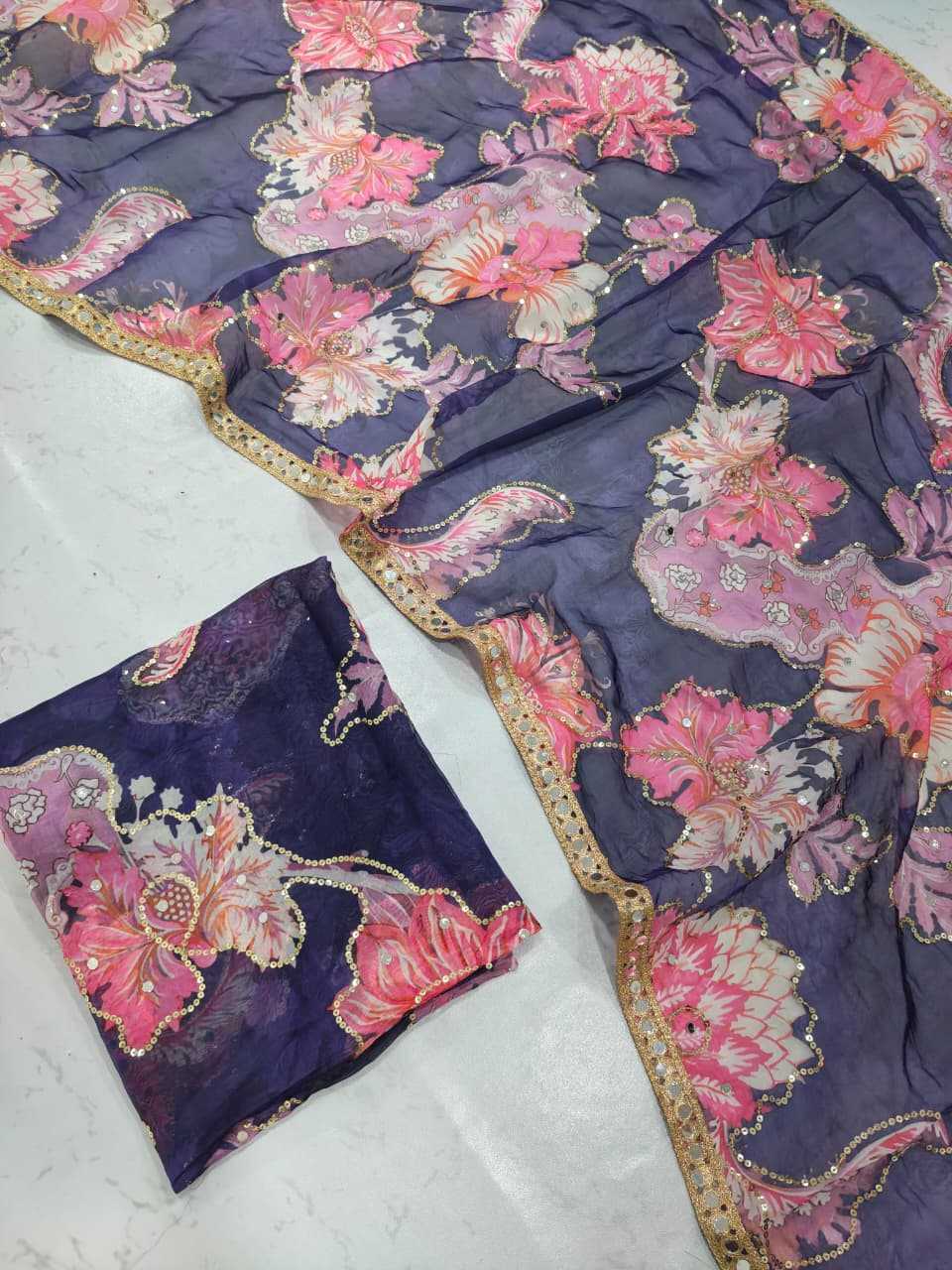 Tabby Silk Printed Saree in Sky Blue