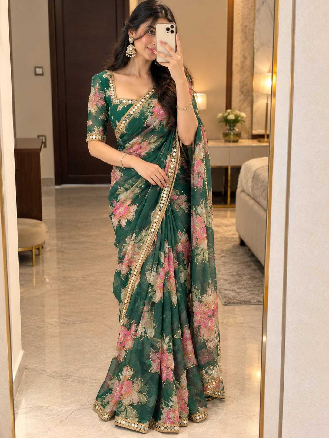 Tabby Silk Printed Saree in Sky Blue