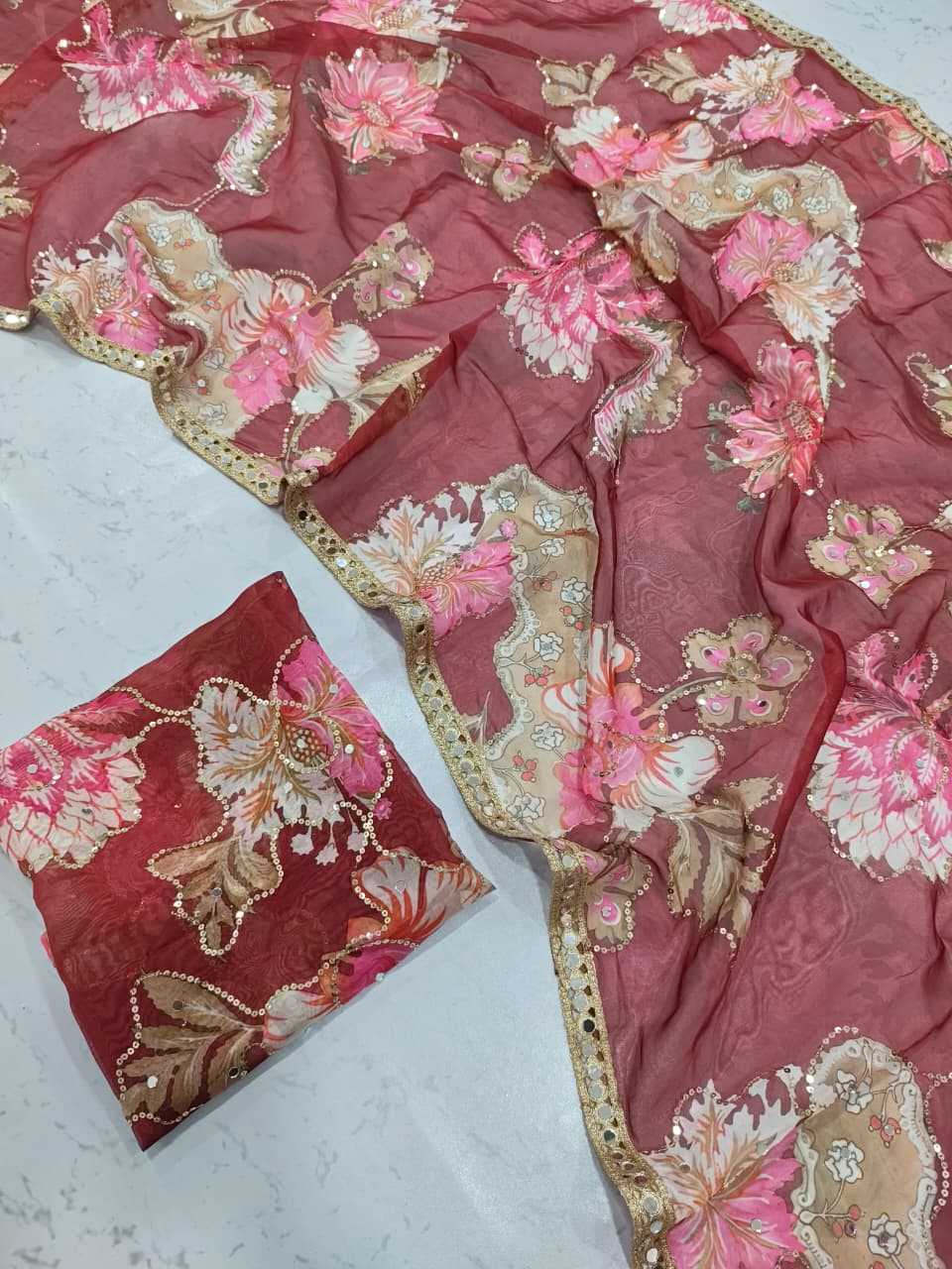Tabby Silk Printed Saree in Sky Blue