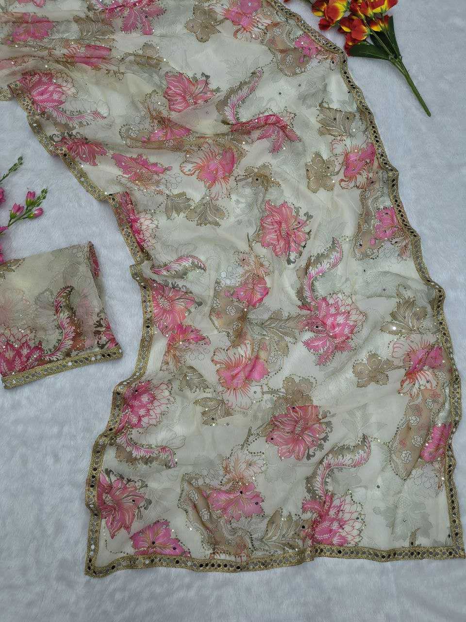 Tabby Silk Printed Saree in Sky Blue